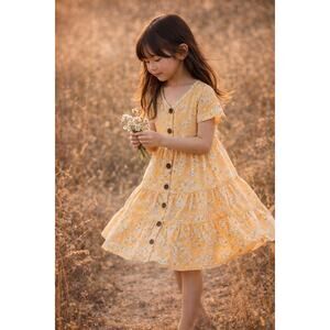 Frolicking In The Flowers Golden Blooming Floral Floaty Swing Dress 6/7